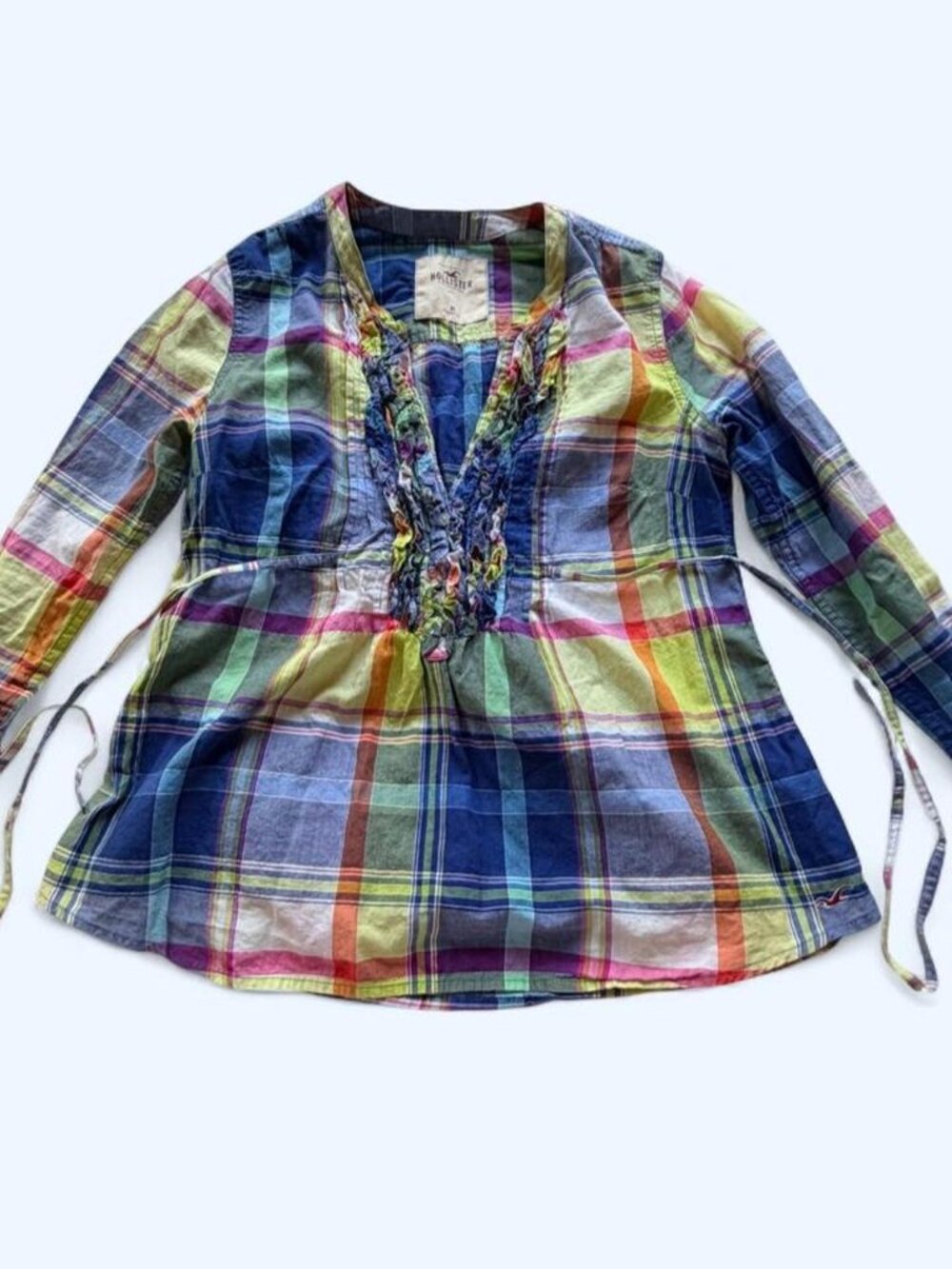 Vintage Y2K Hollister Madras Ruffle Tie Waist Babydoll Top M